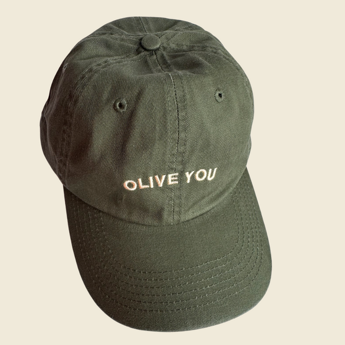 Green Cap with 'Olive You' Print 