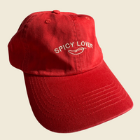 Orange-red cap with Spicy Lover print