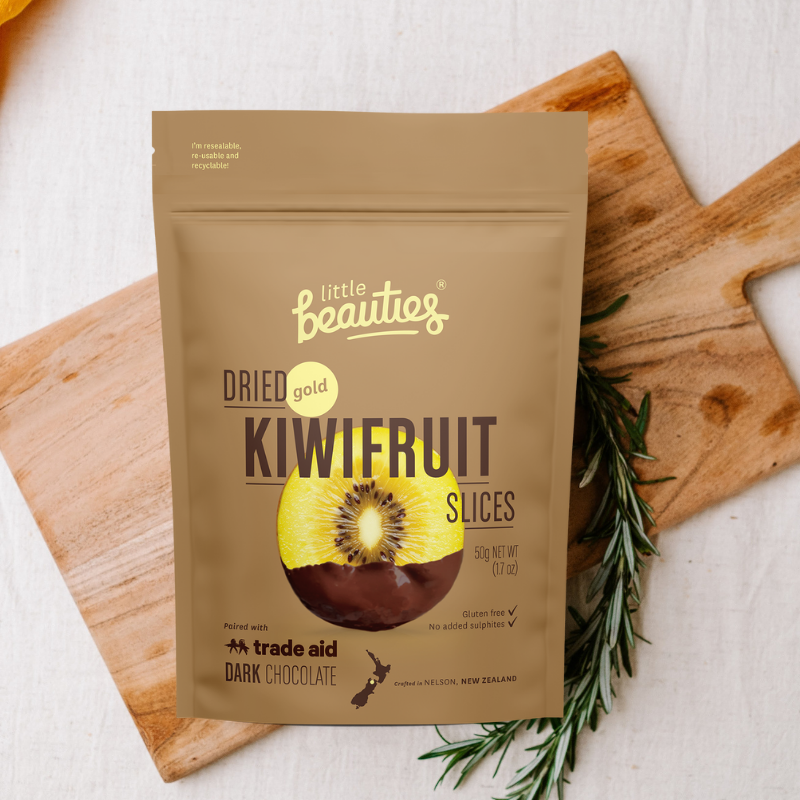Little Beauties Dried Kiwifruit dipped in dark chocolate